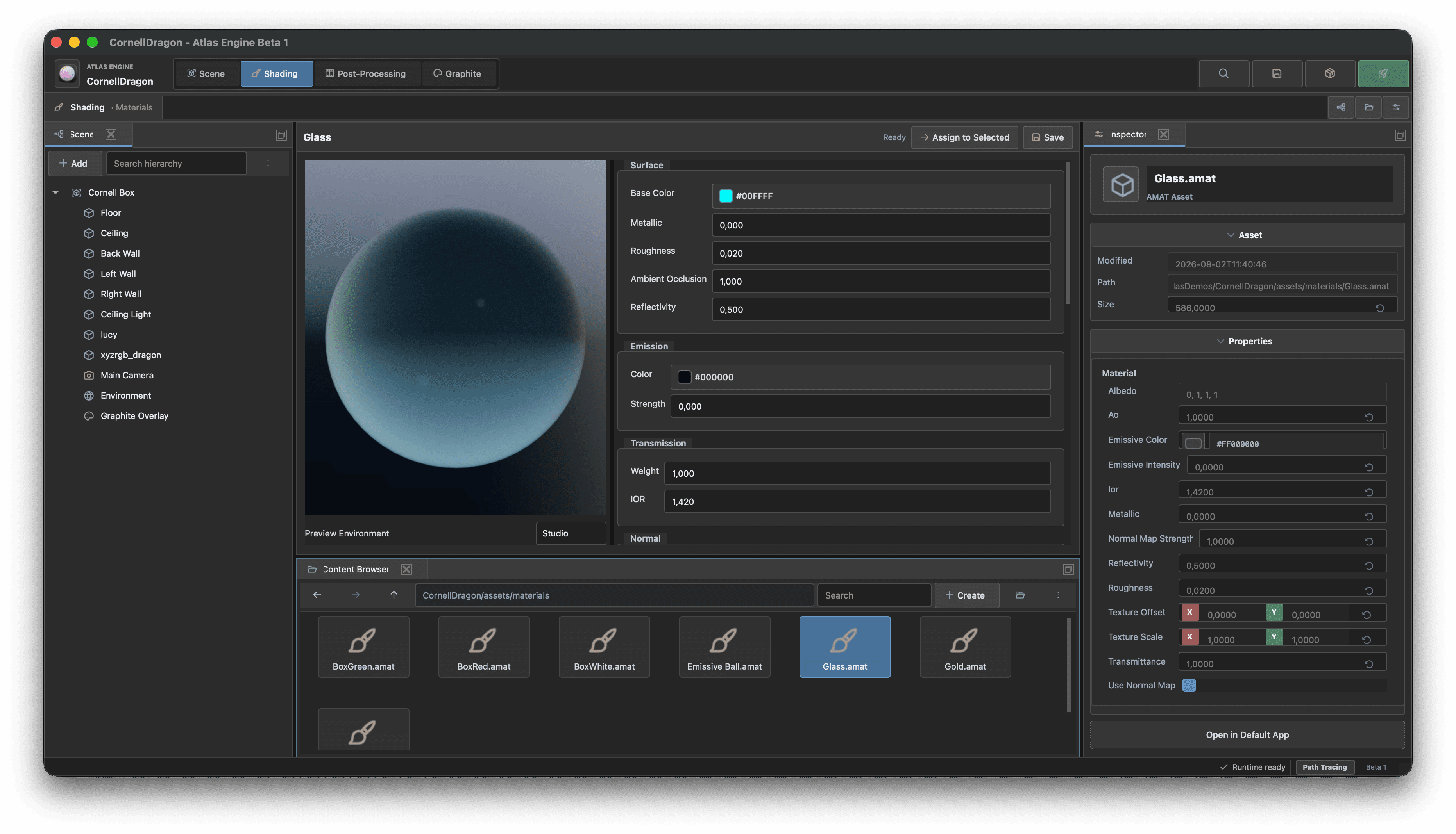 Atlas material editing workspace