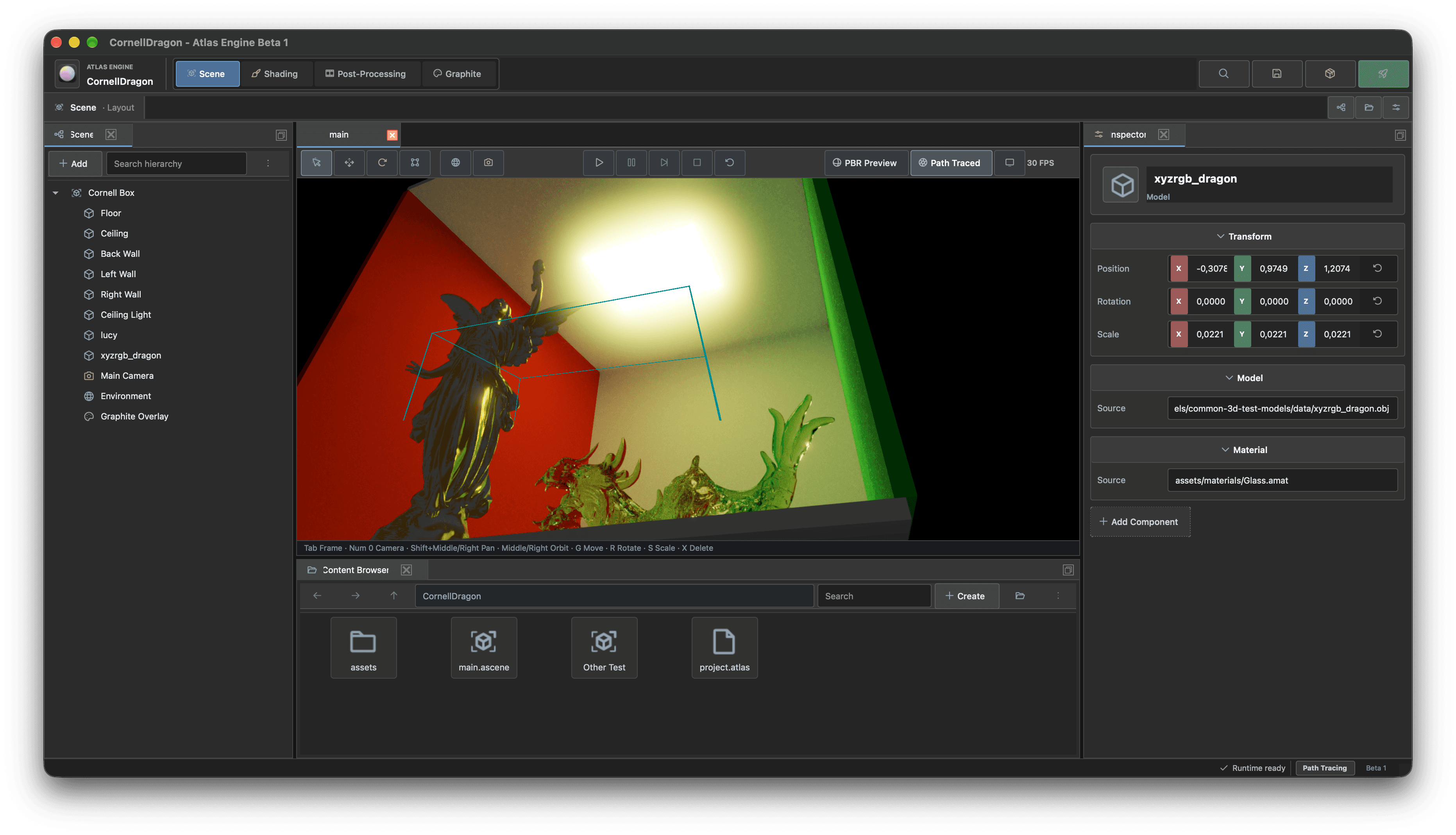 Path-traced scene in the Atlas editor